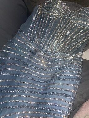 Sparkling Blue Strapless Sequin Prom Dress